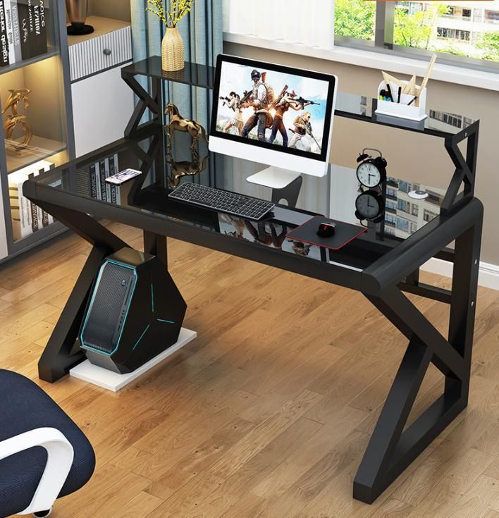 Computer Desk Desktop Desk Bookshelf One Table Rental Simple Tempered Glass Bedroom Gaming Table Home Desk