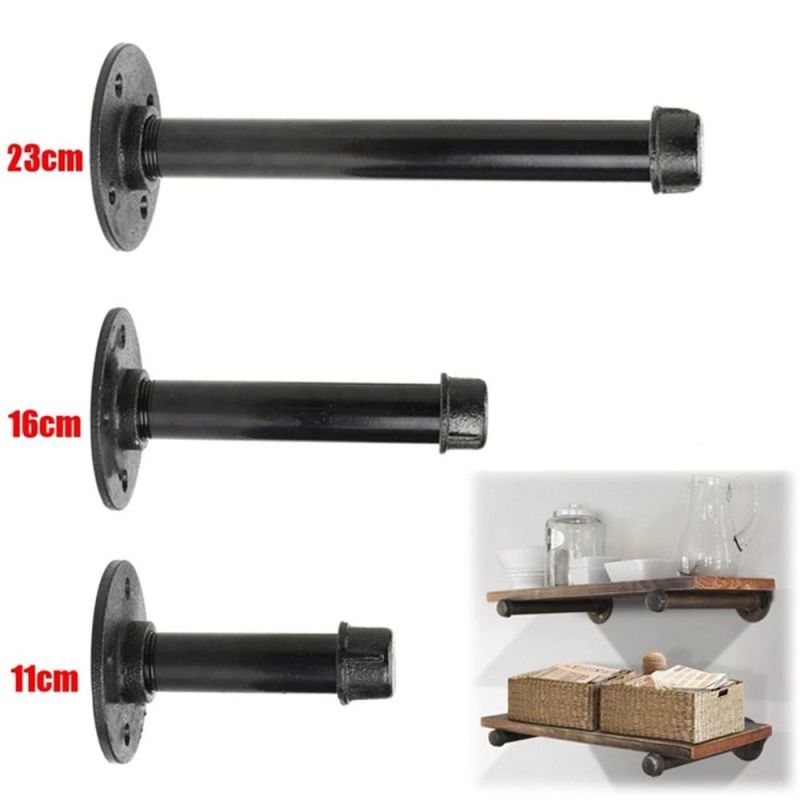 4 Counts Wall Mounted Vintage Display Decor Torched Wood Floating Rustic Black Industrial Iron Pipe Rack Shelf Brackets