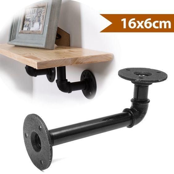 Industrial Pipe and Rustic Wood Wall Mounted Bracket Pipe Fittings