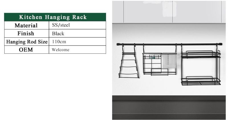 High-End Wall Mounted Storage Rack for Kitchen Utensils Shelf Seasoning Hanging Racks