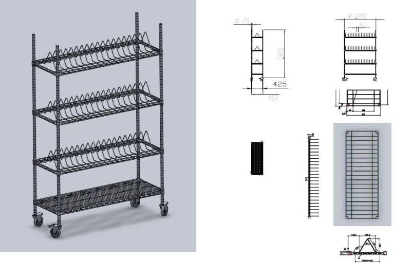 ESD PCD Wire Storage Rack Shelf with Wheels Metal Chrome Wire Shelving