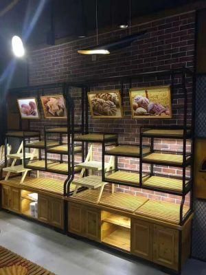 Wooden Metal Super Market Bread Pastry Bakery Storage Rack