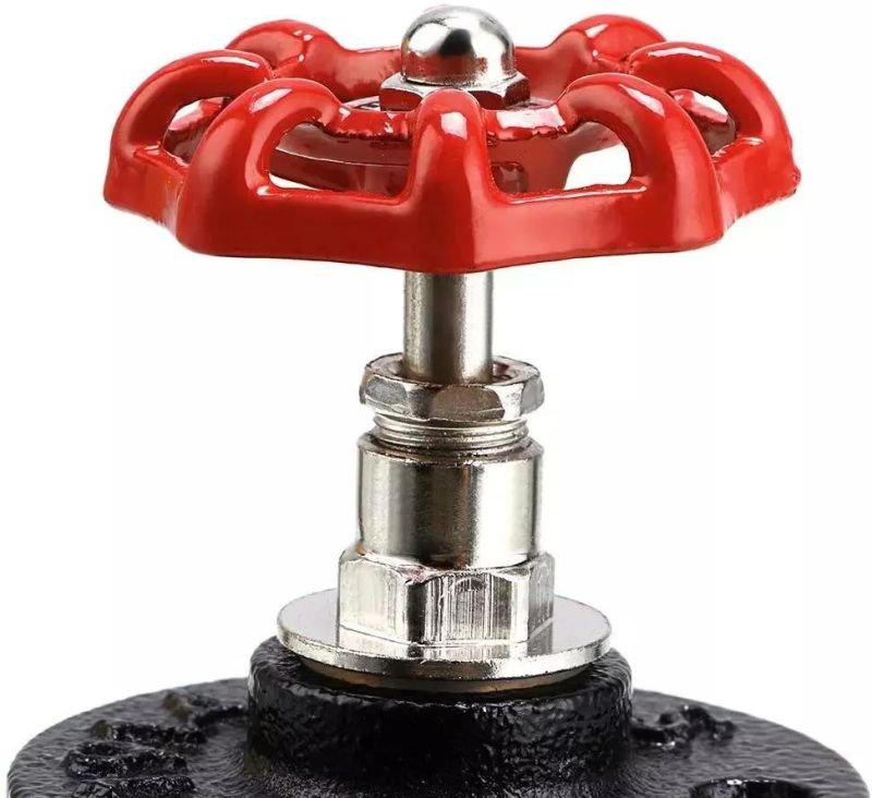 Malleable Cast Iron Black Floor Flange with Decorative Threaded Red Hand Wheel for Pipe Furniture Shelving and Lamp
