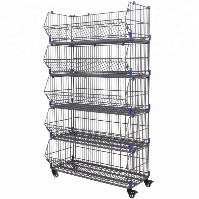 High Quality Stackable Floor Standing Metal Wire Storage Basket Stand Rack