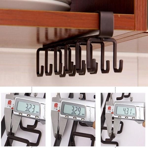 Metal Mug Holder Coffee Tea Cup Rack Storage Kitchen Under Shelf Cabinet Hanger 12 Hooks