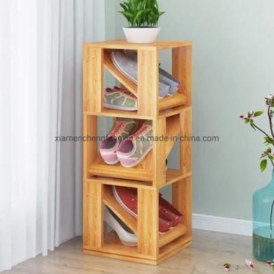 Multilayer Simple Wood Shoebox Multifunction Rotate Shelf Shoe Rack