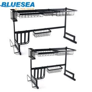 Anti-Rust Black and White Single and Double Sink Drain Rack, Multi-Function Dish Storage Rack