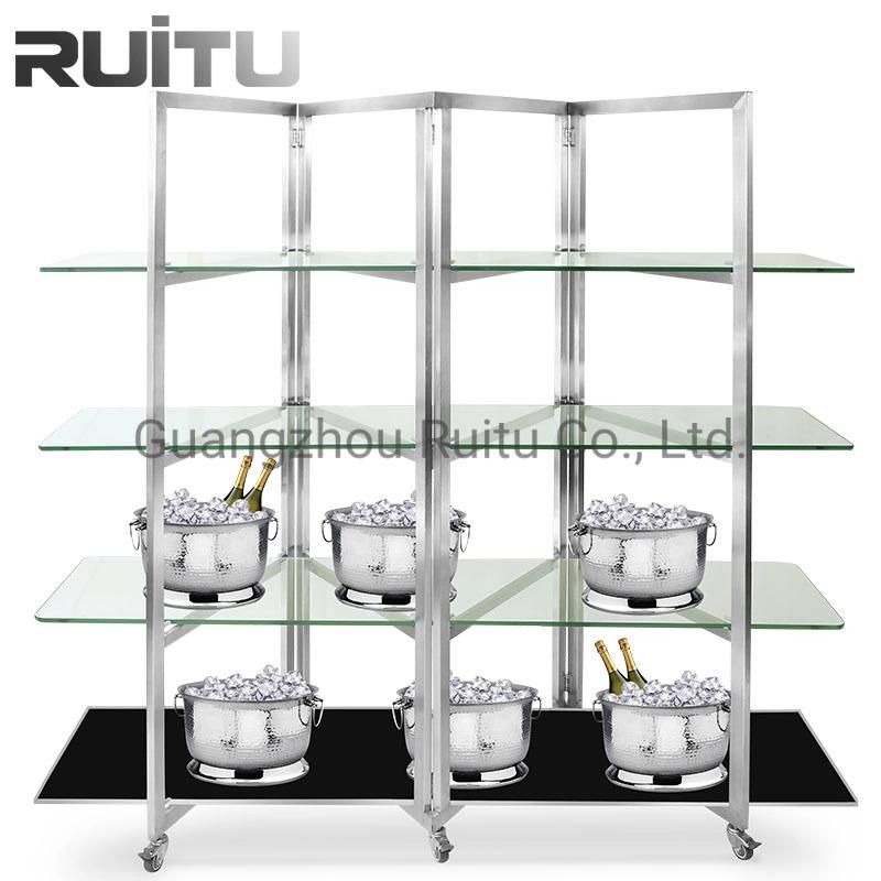 High Gloss Mobile Buffet Catering Banquet Food Serving Display Dessert Frame Stand Shelf Party Restaurant Foldable Buffet Food Rack