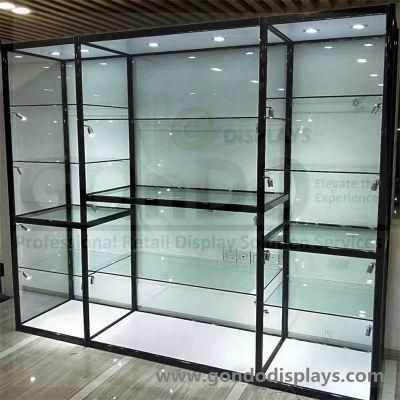 Exhibition Standard and Customized Aluminium LED Light Shop Glass Display Showcase Shelf