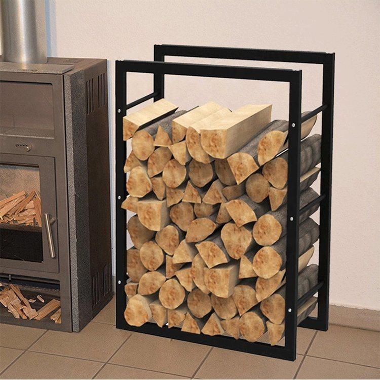 Adjustable Outdoor 4 FT Heavy Duty Indoor Black Steel Tubular Storage Metal Firewood Holder Fire Wood Log Rack