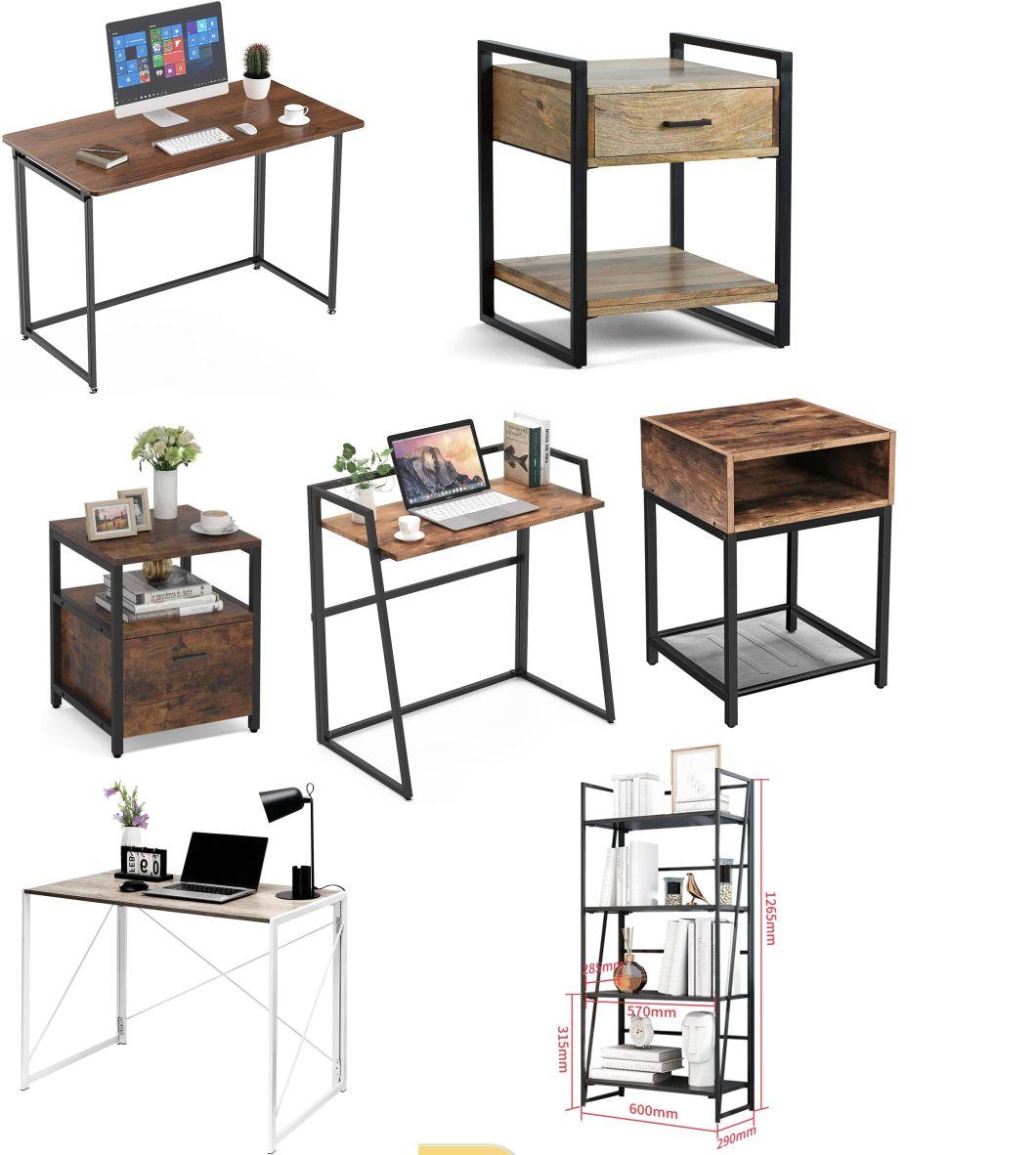 Wooden Appearance Industrial Style with Storage Rack with Mental Frame 3 Tier Square Table