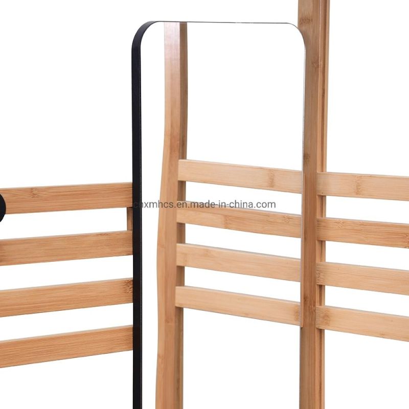 Mobile Bamboo Clothes Coat Garment Hanging Rail Rack Storage Stand Wheels with Shoe Shelf Rack