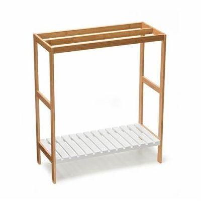 Free Standing Wooden Storage Bamboo Ladder Towel Rack with 3 Bars
