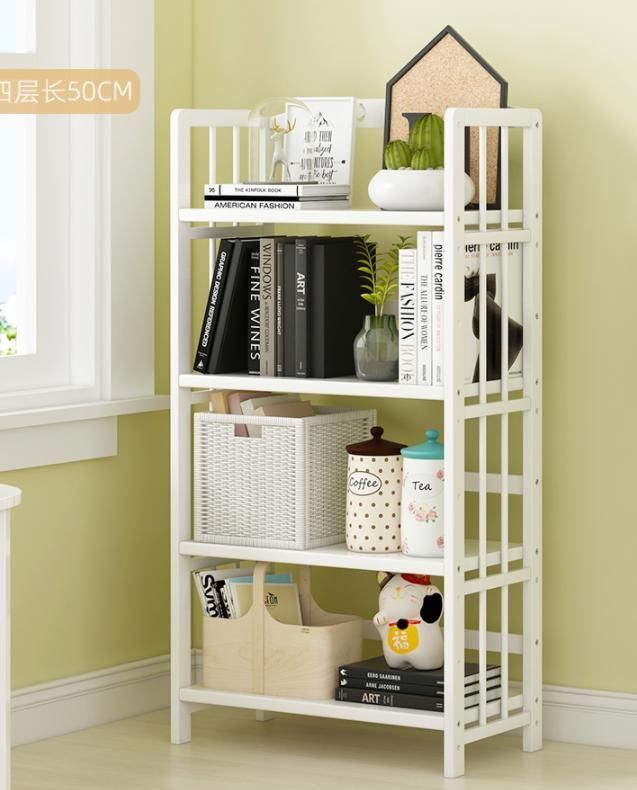 White Simple Bookshelf Storage Shelf Storage Floor Children′ S Picture Book Rack