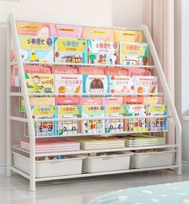 Bookshelf Picture Book Rack Toy Children Storage Rack Wrought Iron Simple Floor-to-Ceiling Small Bookcase Baby Rack