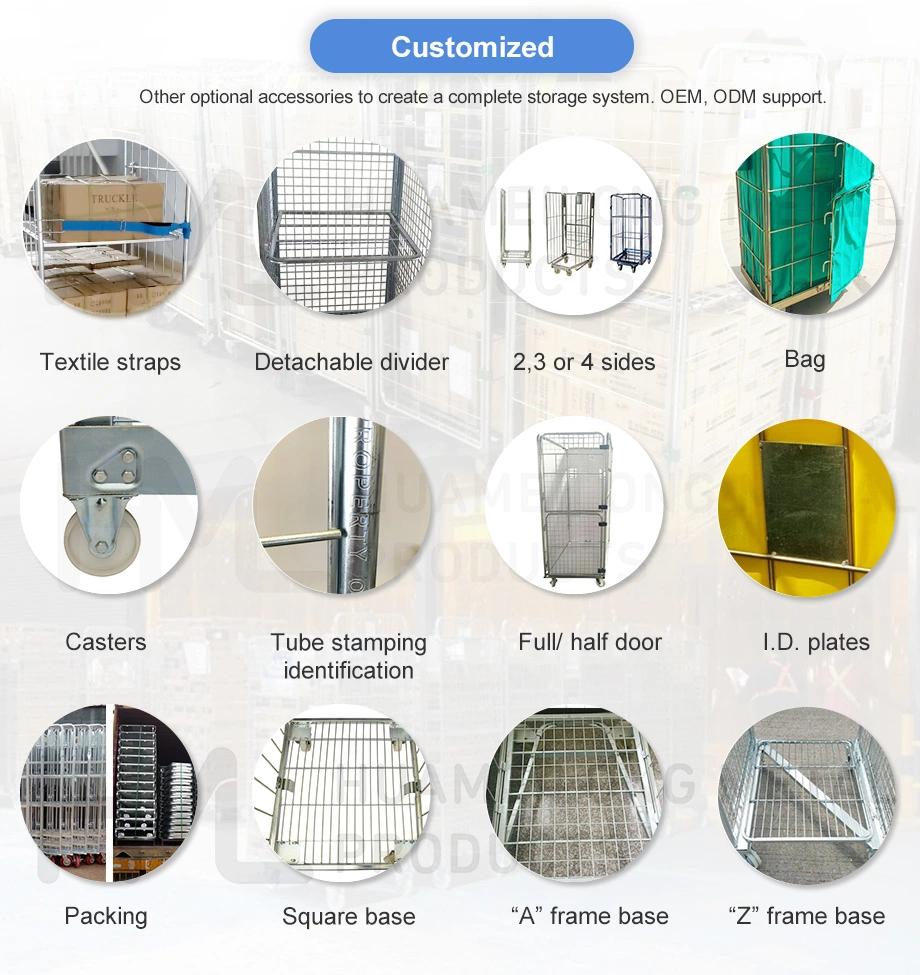 Huameilong Warehouse Nestable Folding Rolling Metal Storage Cage with Wheels