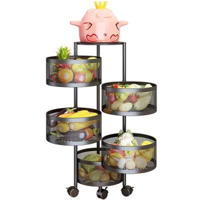 Round Rotating Vegetable Storage Basket Movable Household Storage Rack for Kitchen Living Room Toilet