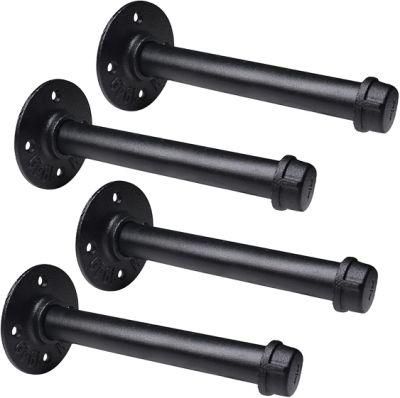 3/4&quot; 8 Inch Industrial Wall Mount DIY Black Iron Pipe Floating Shelf Brackets 4 Pack