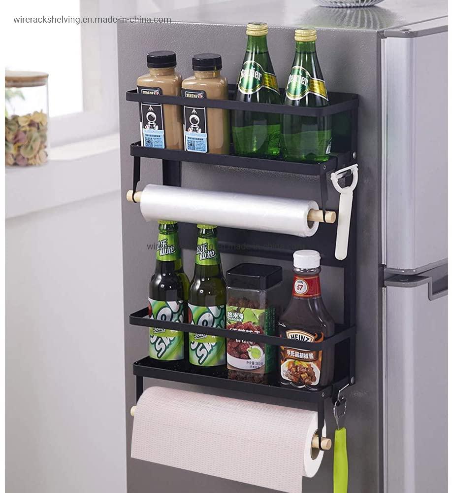 Magnetic Fridge Organizer, Magnetic Spice Rack with Paper Towel Holder and 5 Mobile Hooks