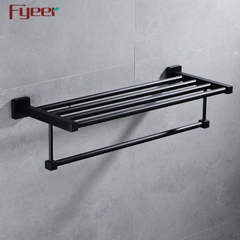 Fyeer Bathroom Accessory Aluminum Matt Black Towel Rack