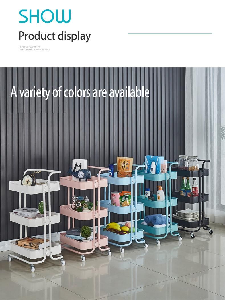Plastic 3 Tier Folding Trolley Movable Kitchen Rack Trolley Storage Hand Carts Trolleys Bathroom Organizer Rack