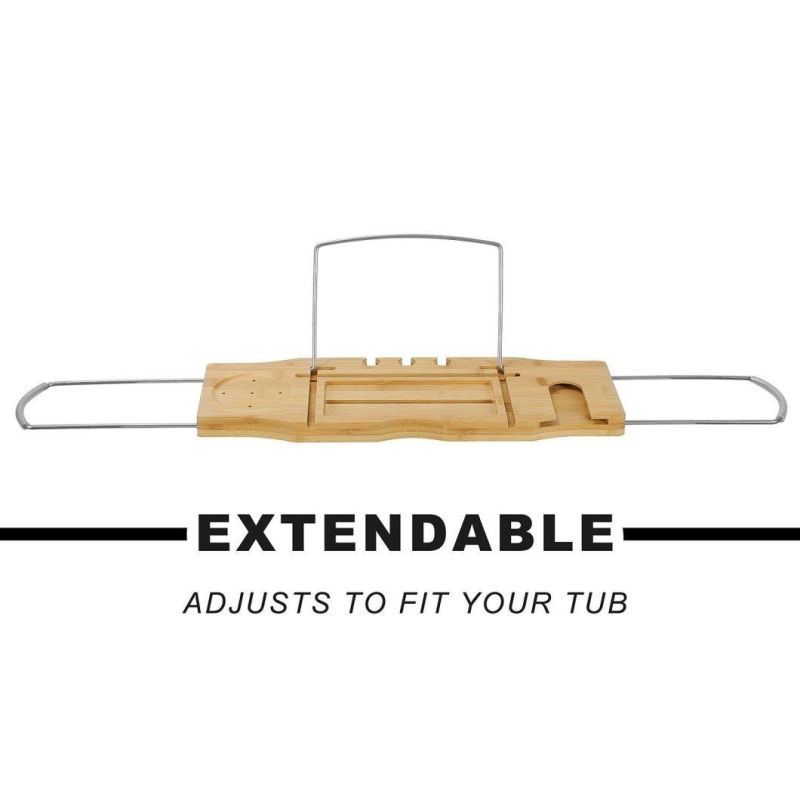 Extendable Bamboo Bathtub Caddy Tray Bathtub Rack with Stainless Steel Bt-6025