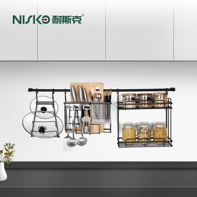 Steel Kitchen Storage Holder Utensil Storage Wall Hanging Dish Rack Multifunction Kitchen Shelf Rack