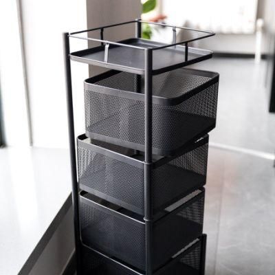 Hot Sale Steel Home and Kitchen Rotating Storage Rack with Basket