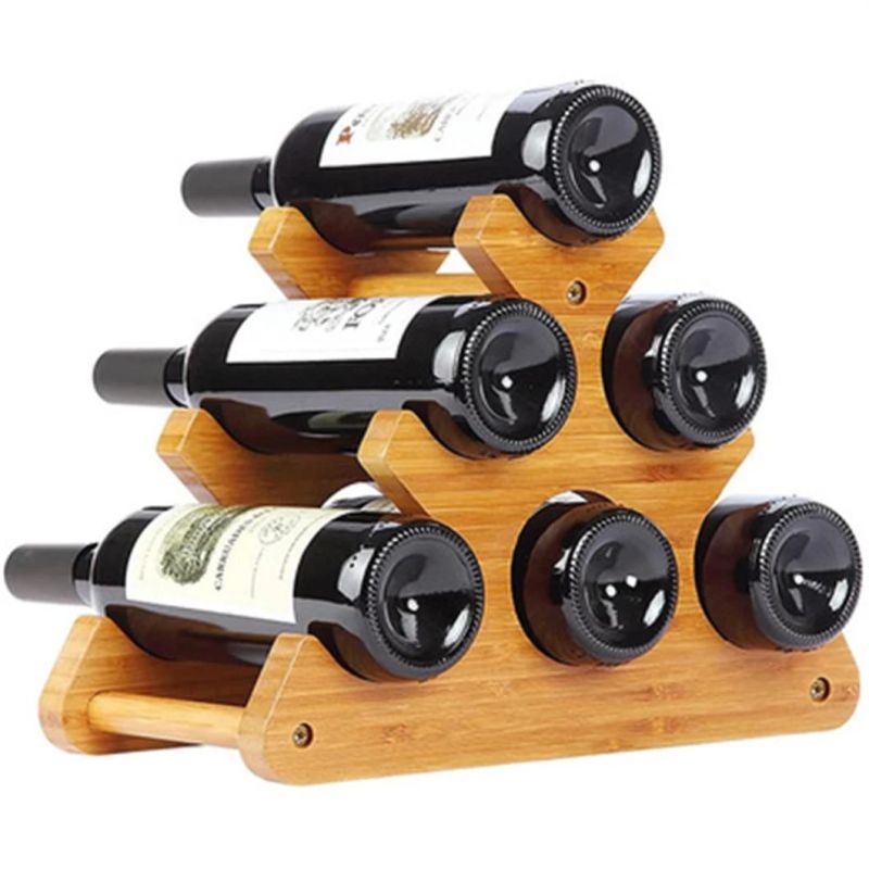 Bamboo Freestanding Red Wine Rack Shelf Custom Shape Wooden Wine Display Rack