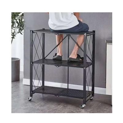 3 Layers Folding Installation Free Kitchen Floor Standing Mobile Microwave Oven Storage Rack