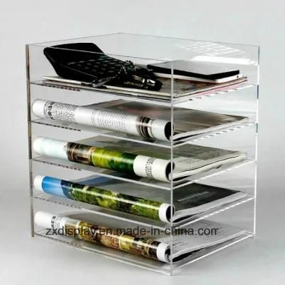 5 Layers Desktop Acrylic Document Brochure Storage Rack for Office