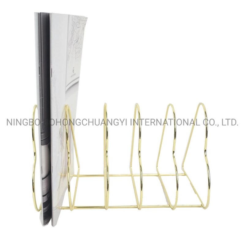 New Design 5 Tier Gold Heart Iron Wire Notebooks Storage Rack Desk Magazine Magezine Holder CD Rack