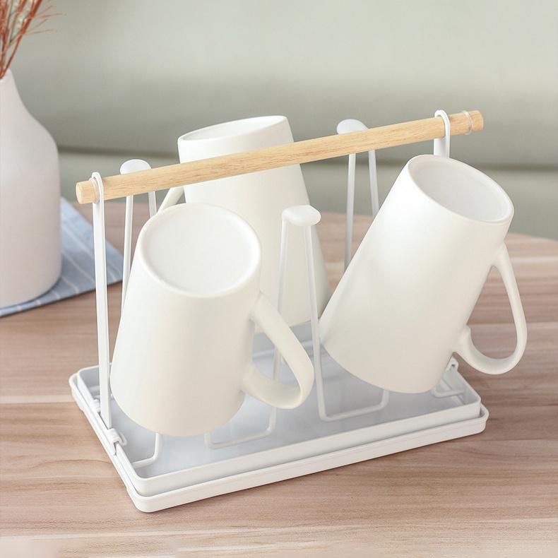 Handle Kitchen Desktop 6 Cup Mug Drying Holder Storage Rack