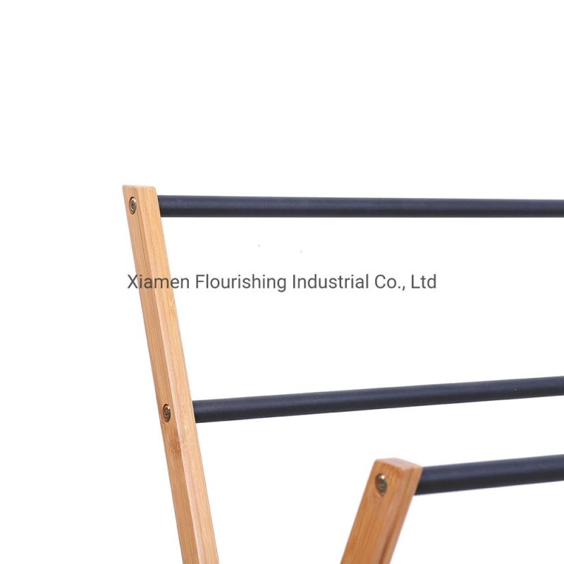 4-Tier Multifunctional Household Room Bamboo Standing Ladder Storage Shelf Towel Rack