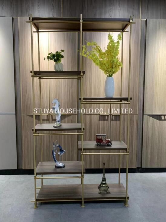 Modern Luxury Style Home Furniture Aluminum Frame Glass Shelf Rack with Wardrobe Cabinet