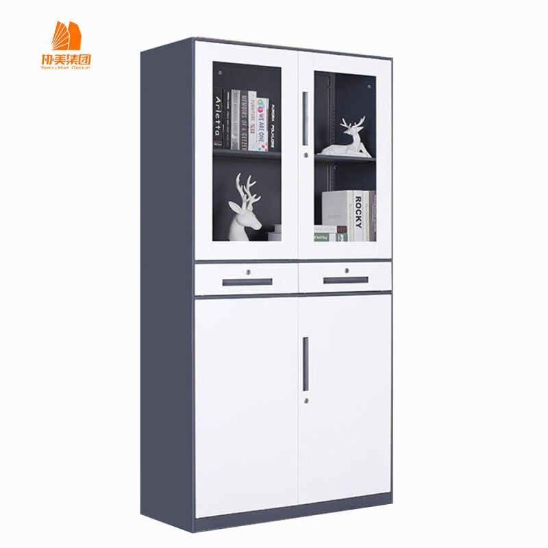 Bookshelf File Cabinet with Glass Door Filing Storage Steel Cupboard Metal Cabinet with Lock