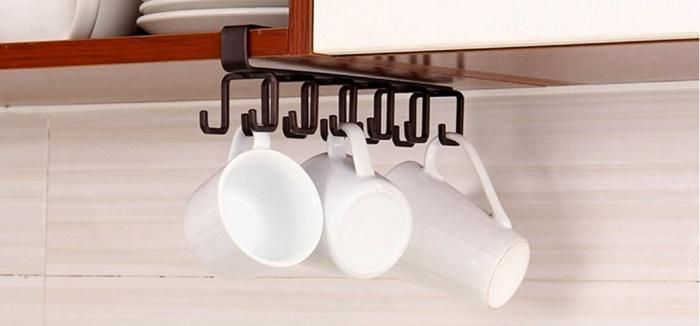 Metal Mug Holder Coffee Tea Cup Rack Storage Kitchen Under Shelf Cabinet Hanger 12 Hooks