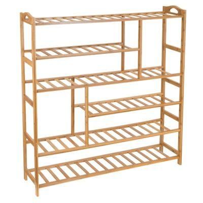 Multi Purpose 6-Tier Bamboo Rack with Handles Bamboo Storage Shelf