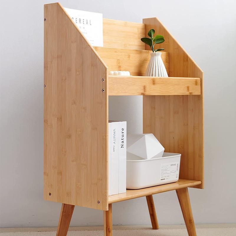 Bamboo Floor Book and Magazine Display Shelf Multifunction Free Standing Organizer Storage Rack