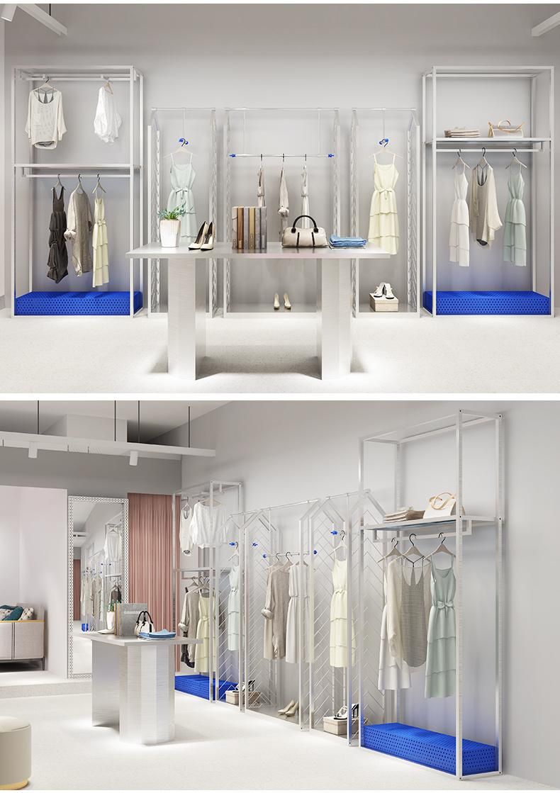 Store Interior Design Stainless Steel Hanging Clothing Racks for Clothing Store Women