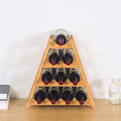 4-Tiers Wine Stand 10 Bottles Storage Display Shelf Bamboo Tabletop Wine Rack Wood Wine Racks