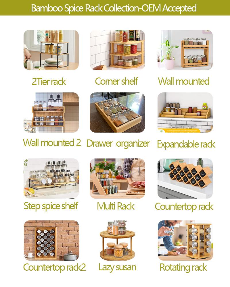 Bamboo Corner Spice Rack Wooden 2tier Storage Shelf for Kitchen Countertop