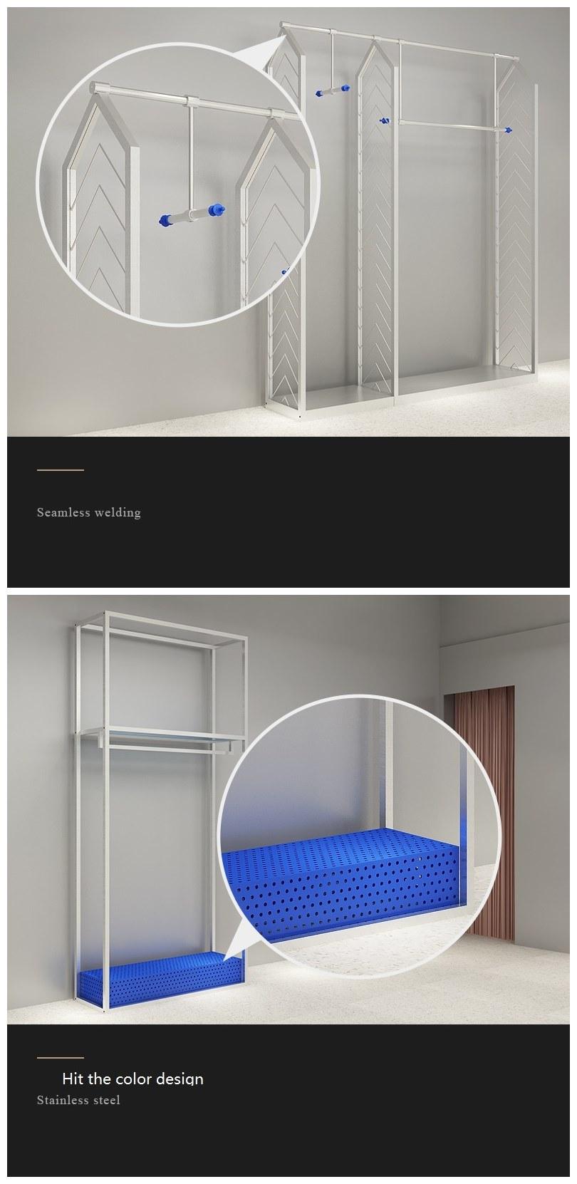 Store Interior Design Stainless Steel Hanging Clothing Racks for Clothing Store Women