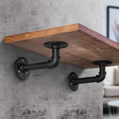 Black Electro Finished Industrial Pipe Bracket for Floating Shelves Farmhouse Home Decor