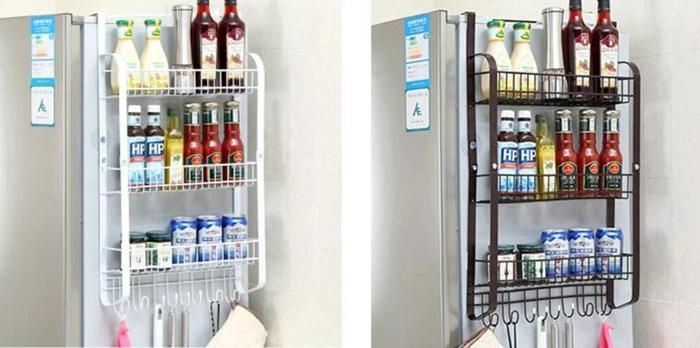 Refrigerator Side Storage Rack Paper Towel Holder Spice Jars Shelf
