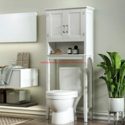 Toilet Rack with Inner Adjustable Shelf and Open Storage Shelf, White