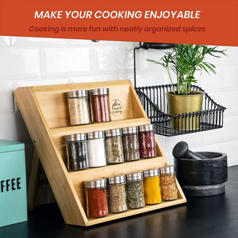 Pinnacle Cookery Bamboo Spice Rack Organizer for Countertop – Eco Friendly Seasoning Organizer 3-Tier Spice Shelf – Space Saving Wooden Spice Rack