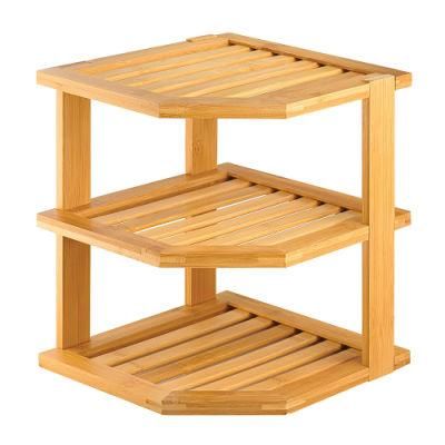 Bamboo Corner Spice Rack Wooden 2tier Storage Shelf for Kitchen Countertop
