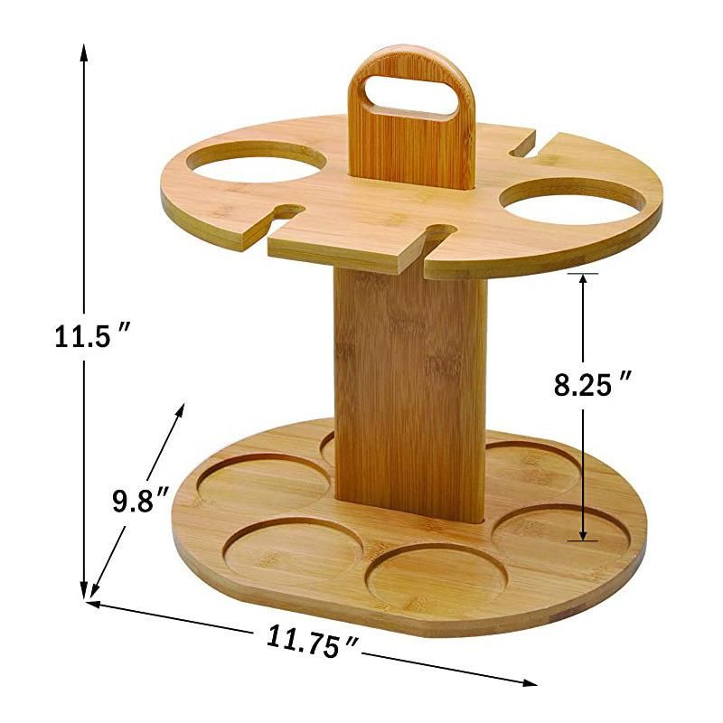 Bamboo Metal Wooden Rotating Magnetic Organizer Kitchen Wine Glass Spice Rack with Water Bottle