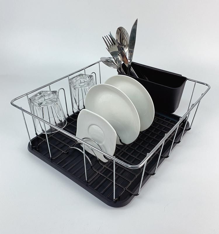 Kitchen Plate Drainer Drying Dish Storage Rack with Drip Tray